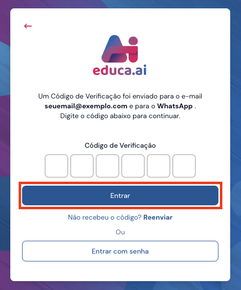 Tela de código (OTP)