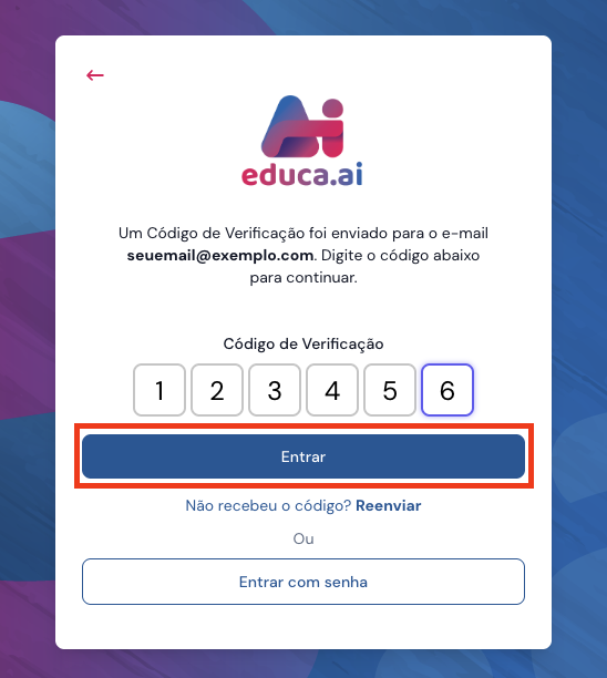 Tela de código OTP