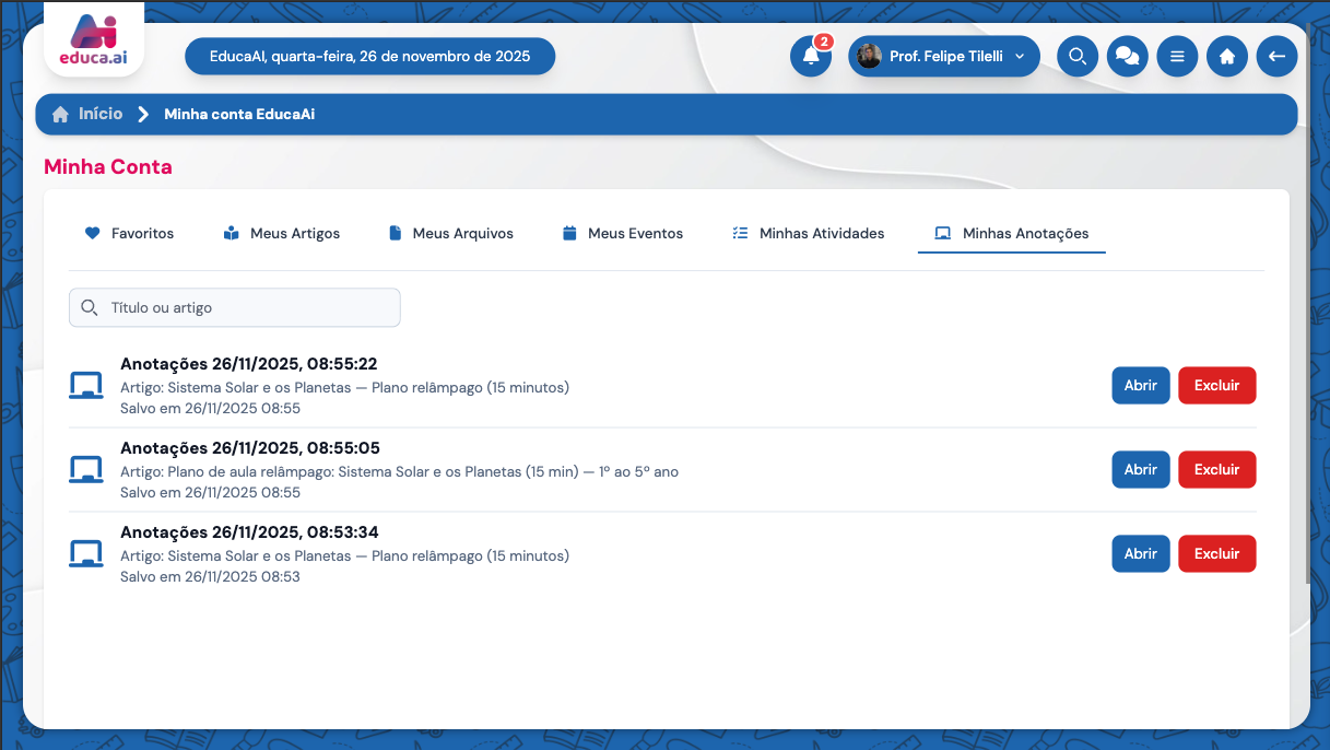 Lista de Slides Salvos