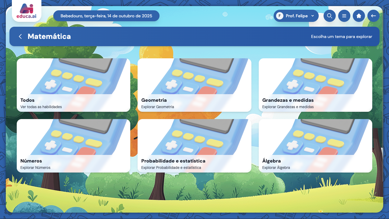 Página da disciplina Matemática com temas