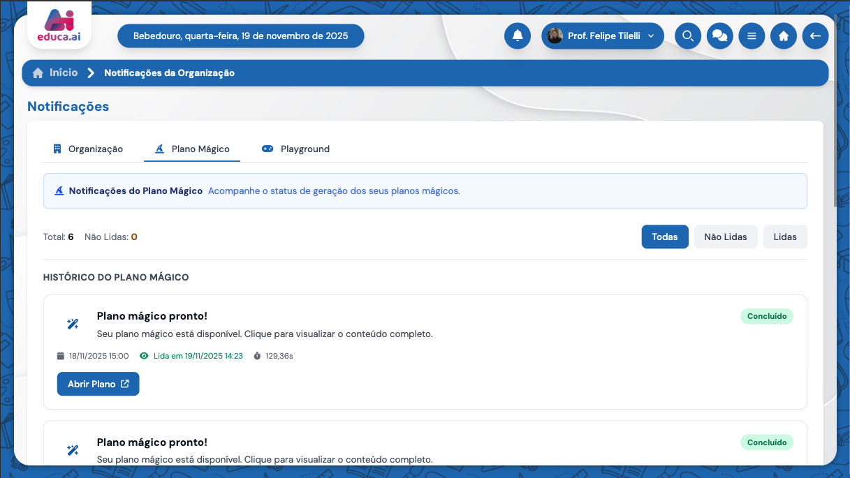 Interface de Notificações