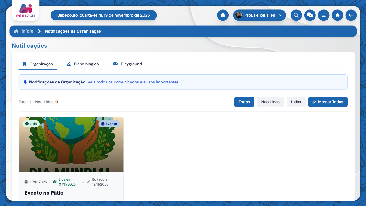 Notificações da Organização