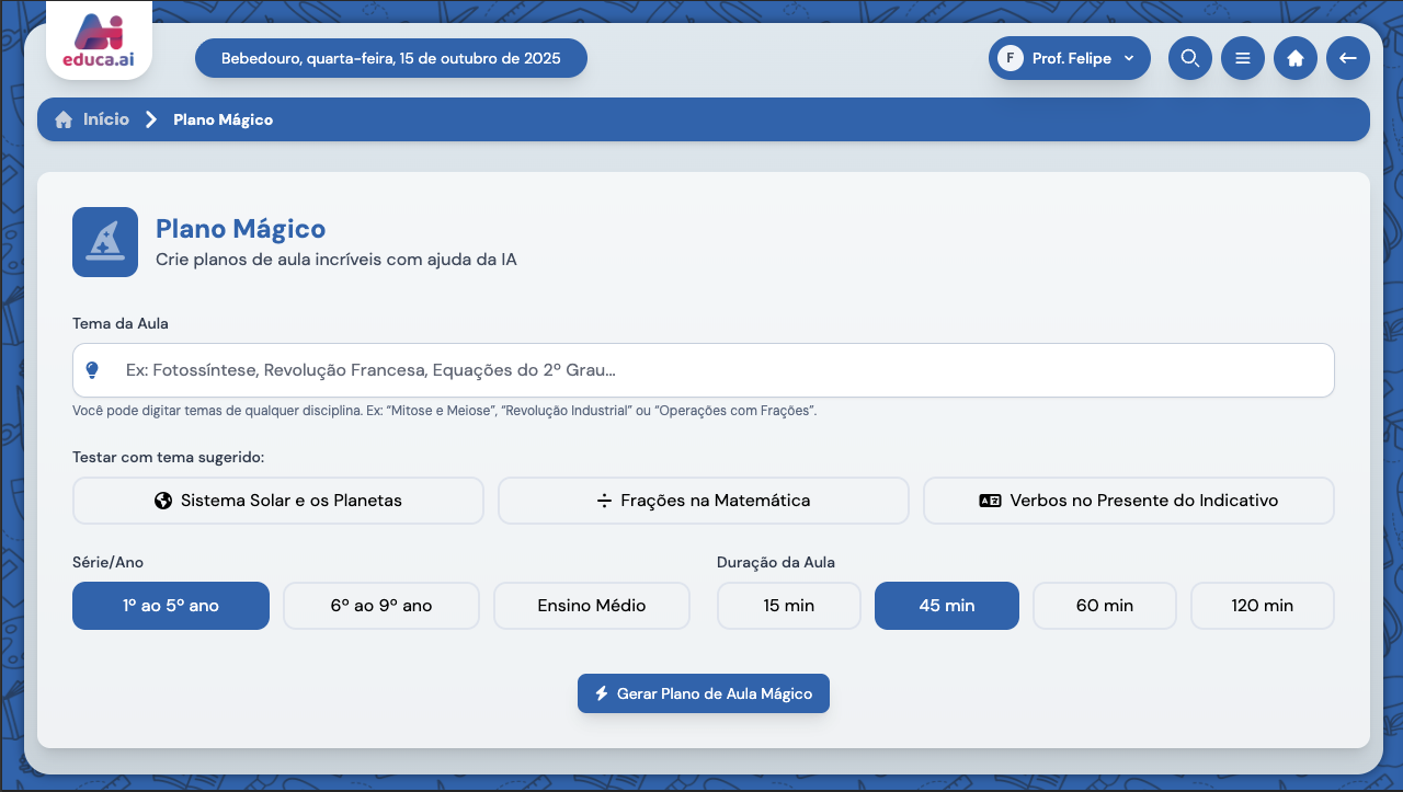 Interface do Plano Mágico